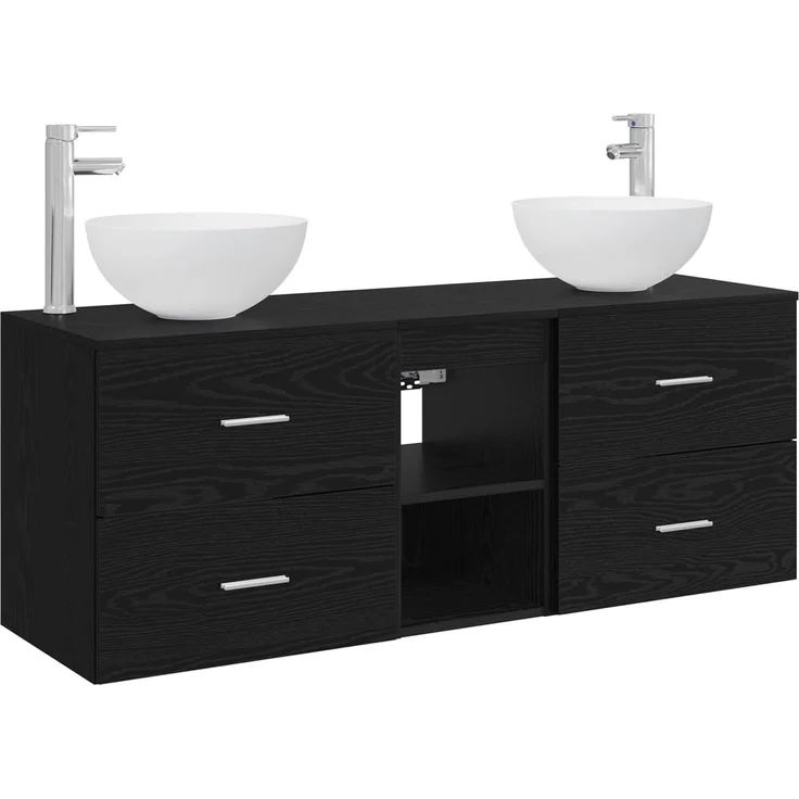 vidaXL Badezimmerschrank-Set 3 stk. Schwarze Eiche 129 x 35 x 80 cm 3405788 – Bild 2