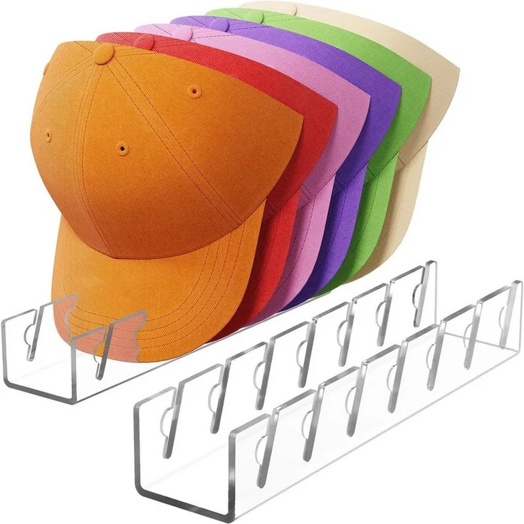 AIMAX Organizer 2 Stück Cap Halter Acryl Kappenhalter, Baseball Kappen, Cap Halterung (Mützenhalter Display Ständer für Bis Zu 14 Hüte, Kommode Organizer, 2 St, Transparent Acryl Organizer Geschenk für Männer& Hutliebhaber), Kappen Aufbewahrung für Sch... – Bild 1