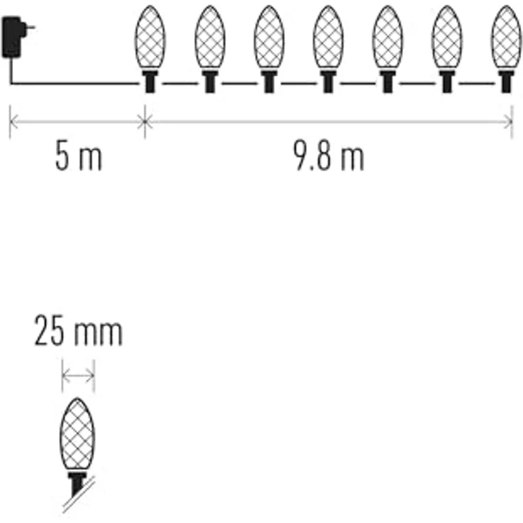 EMOS LED-Lichterkette im Retrostil, 9,8m Weihnachtslichterkette + 5m Zuleitung, 50 LEDs, 8 Lichtmodi, Netzteil, IP44 für Innen und Außen, Warmweiß – Bild 6