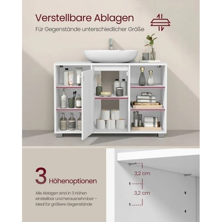 VASAGLE Waschbeckenunterschrank, Unterschrank, Badezimmerschrank, Badschrank mit verstellbaren Ablagen, 30 x 90 x 60 cm, mit Füßen – Bild 3