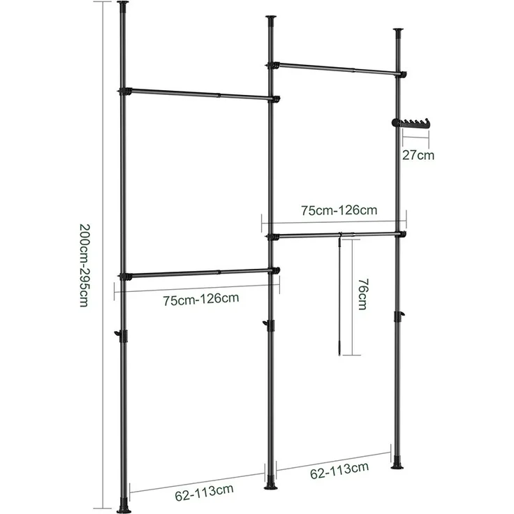 SoBuy KLS03-II-SCH Garderobenständer, Metall, Pulverbeschichtung, Schwarz, 62 x 200 x 75 cm – Bild 3