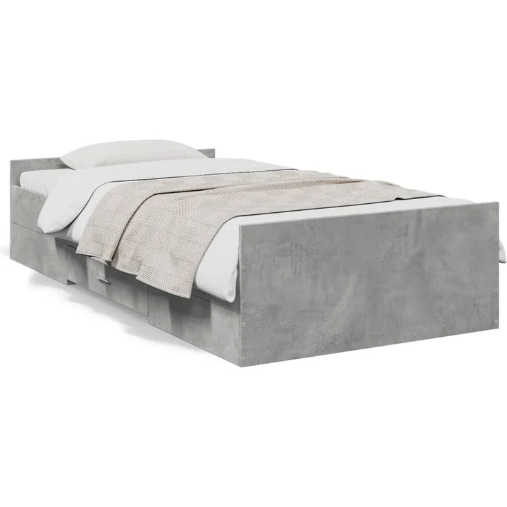 vidaXL Bettgestell mit Schubladen Betongrau 75x190 cm Holzwerkstoff 3280352 – Bild 2