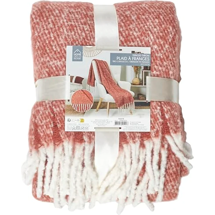 HOME DECO FACTORY, TX0078, Terracotta Plaid with Fringes, elegant and Soft Interior Textile, ideal for Sofa or Bed, Easy to Maintain, Dimensions 120x150 cm, orange Color – Bild 6