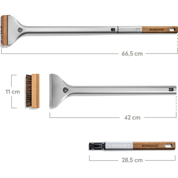 Pizzaofen-Bürste 2-in-1 BURNHARD® Schaber, Palmyra-Bürstenkopf, Eloxierter Aluminiumgriff, Akazienholz, Einfache Reinigung, Nachhaltig – Pizzaofen-Reinigungs-Tool - Silber - #946379 – Bild 3