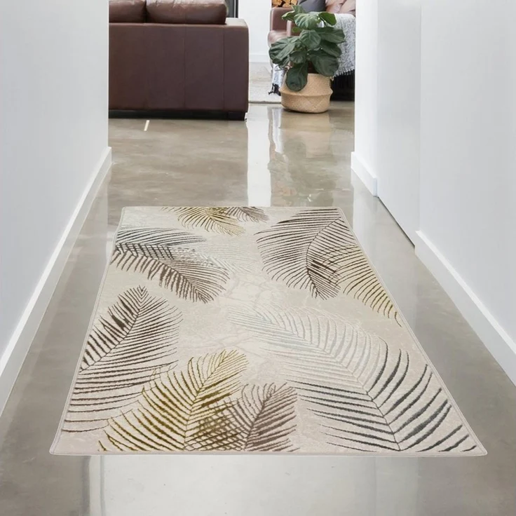 Carpetia Teppich Moderner Designerteppich mit Palmenzweigen creme gold, rechteckig, Höhe: 8 mm – Bild 2