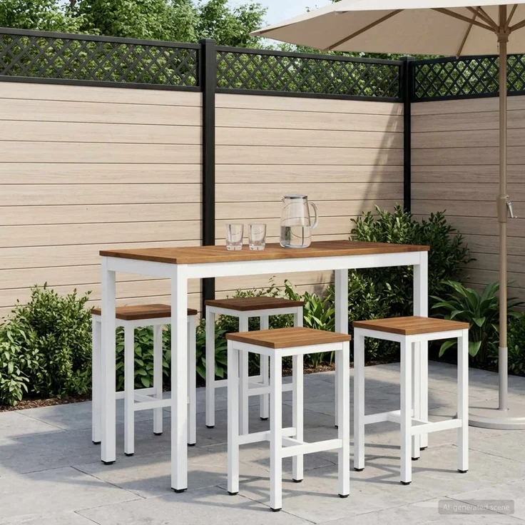 vidaXL Gartenbar-Tisch NAARDEN Natur und Weiß 108,5 x 55 x 105 cm 901341 – Bild 1