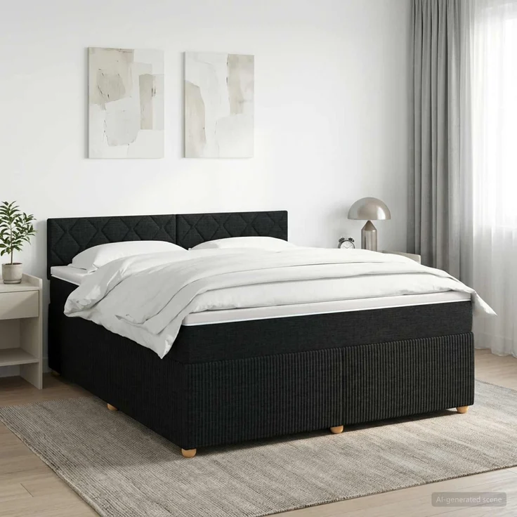 vidaXL Boxspringbett mit Matratze Schwarz 140 x 190 cm Stoff 3451470 – Bild 1