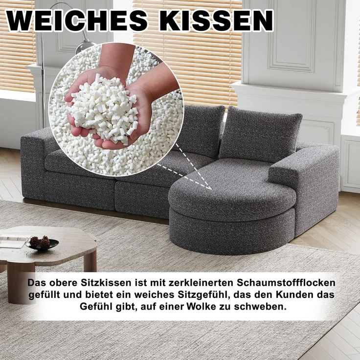 Modulares Sofa H 81.2 x T 322.5 x B 271.5 cm mit Chaiselongue, 2-teilig, Chenille in Grau, flexibel stellbar – Bild 9