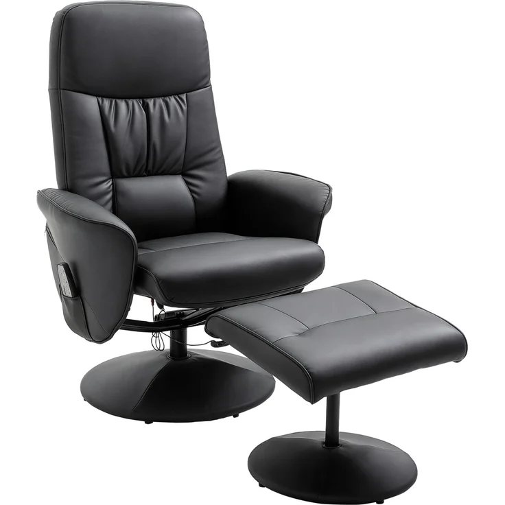 HOMCOM Relaxsessel mit Fußhocker, Kunstleder, Stahl, Schwarz, 76B x 81T x 105H cm – Bild 1