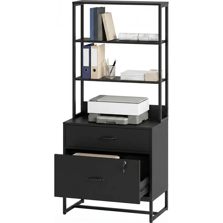MELAYR, Aktenschrank mit Schubladen, 70 x 40 x 157 cm, Schwarz – Bild 2