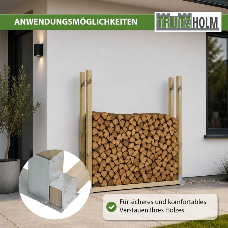4er Set Holzstapelhilfe feuerverzinkter Stahl 34x10x15 cm Holzstapelhalter – Bild 6