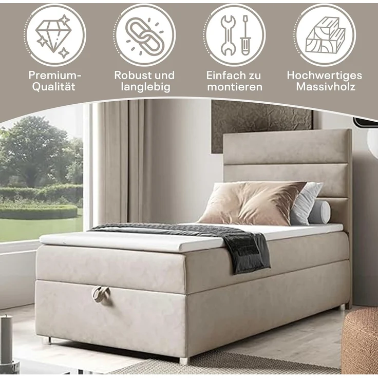 Best For Home Box Spring Bed with 7-Zone Bonell Spring Mattress, Box Spring Bed with Mattress and Storage Space – Bild 3