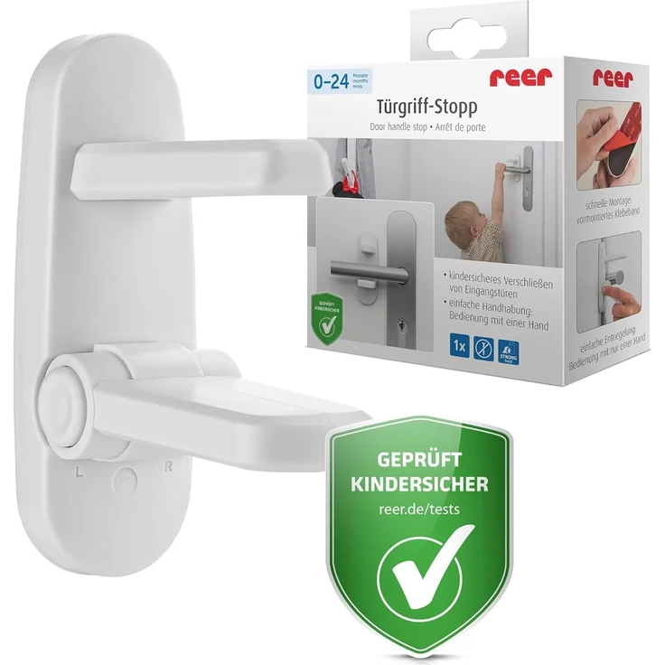 reer Türgriff-Stopp, Kindersicherung für Wohnungs- und Eingangstüren, Türgriffschutz, Türklinkenpuffer, Türstopper – Bild 2