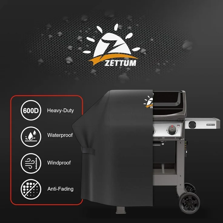 Zettum Grillabdeckung für Weber Spirit 200, wasserdicht, 600D Oxford-Gewebe schwarz, 121 x 45 x 106 cm – Bild 3