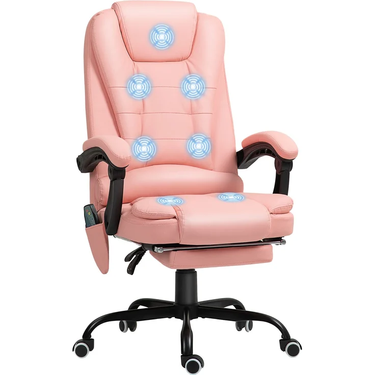MELAYR, Massage-Bürostuhl, 7 Vibrationspunkte, verstellbare Fußstütze & Lehne, bis 120 kg, 79 x 67 x 121 cm, Rosa – Bild 1