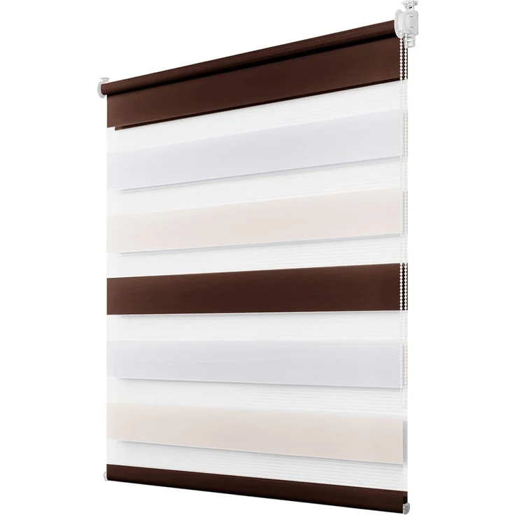 Deswell Doppelrollo Klemmfix ohne Bohren Weiß-beige-braun B105 x H120 cm (Stoffbreite 101cm) Rollos für Fenster ohne Bohren für Fenster mit Lichtdurchlässig & Verdunkelnd/Höhe Stufenlos Verstellbar – Bild 1