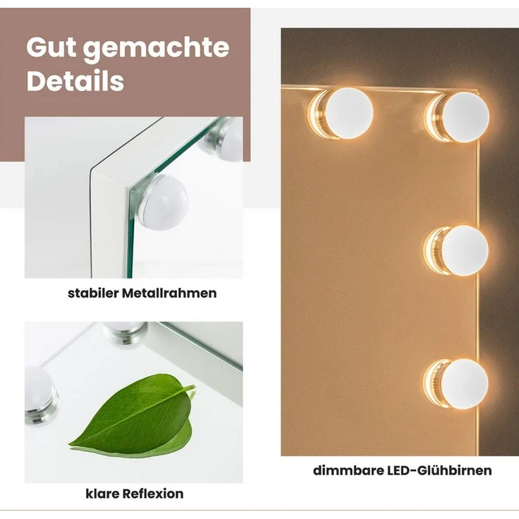 COSTWAY Schminkspiegel (1-St), Hollywood Spiegel, 14 dimmbare LED-Leuchten & 3 Lichtfarben – Bild 2