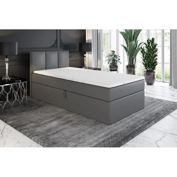 A&J MöbelLand GmbH Boxspringbett Einzelbett NASI mit Bettkasten, Topper und gepolstertem Kopfteil. (Boxspringbett mit Bettkasten und gepolstertem Kopfteil. Gratis Topper – nur jetzt erhältlich!, Kostenlose Lieferung! TOP ANGEBOT), Länge 208 cm Höhe 106 cm