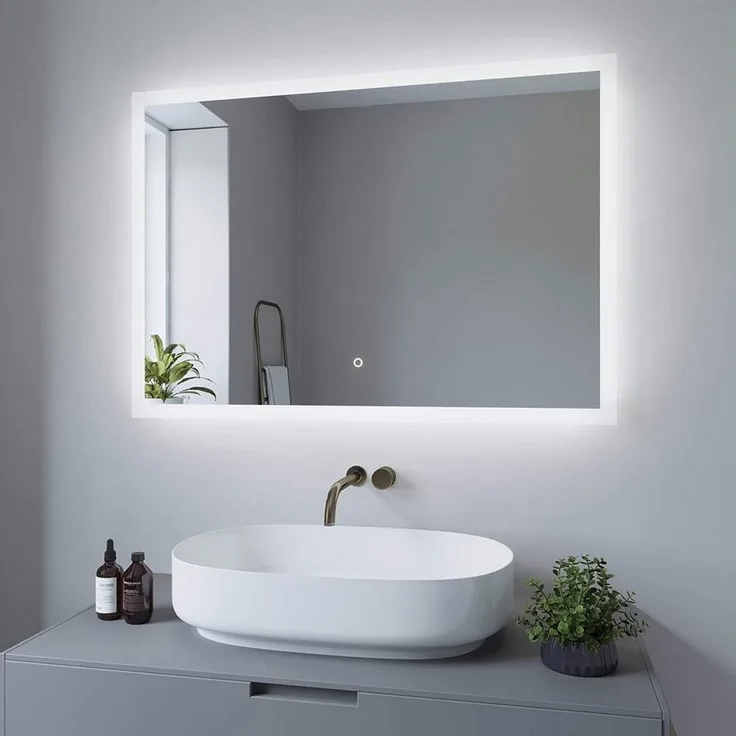 AQUABATOS LED-Lichtspiegel LED Badspiegel mit Beleuchtung 100x70cm Lichtspiegel Badezimmerspiegel, Touch Schalter Dimmbar Kaltweiß 6400K Spiegelheizung IP44