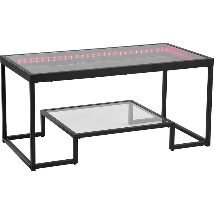 VEVOR Couchtisch Beistelltisch aus gehärtetem Glas mit Beleuchtung, rechteckiger Glastisch mit Zwei Ebenen & offenem Stauraum, Kaffeetisch aus Metall für Wohnzimmer Büro 100 x 51 x 48 cm Schwarz – Bild 9