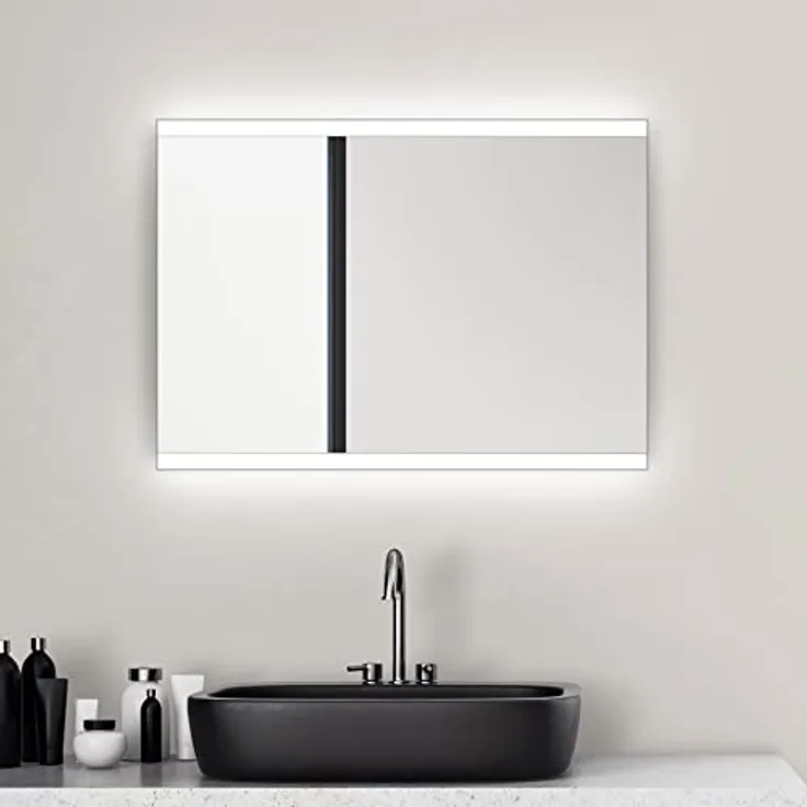 Talos Badspiegel mit Beleuchtung Loft, 50 x 70 cm, IP24 spritzwassergeschützt, Aluminiumrahmen, Kippschalter, horizontale und vertikale Aufhängung
