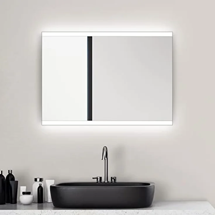 Talos Badspiegel mit Beleuchtung Loft, 50 x 70 cm, IP24 spritzwassergeschützt, Aluminiumrahmen, Kippschalter, horizontale und vertikale Aufhängung – Bild 1