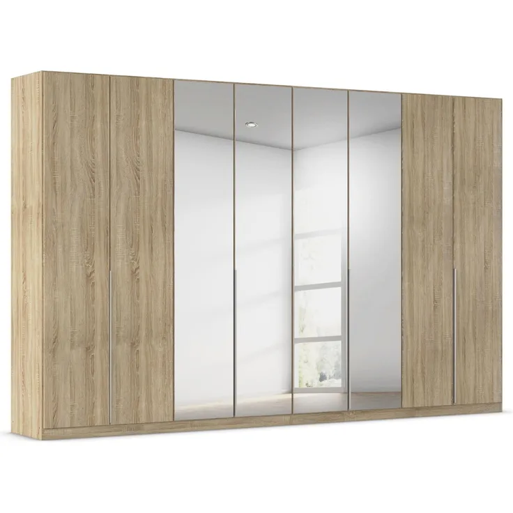Rauch Möbel Alabama, Kleiderschrank für Schlafzimmer, Kinderzimmer, Wohnzimmer, Garderobe, Flur, 8-türig, Spiegel, mit Premium Zubehör, Farbe Eiche Sonoma, Holz, Breite 360 cm