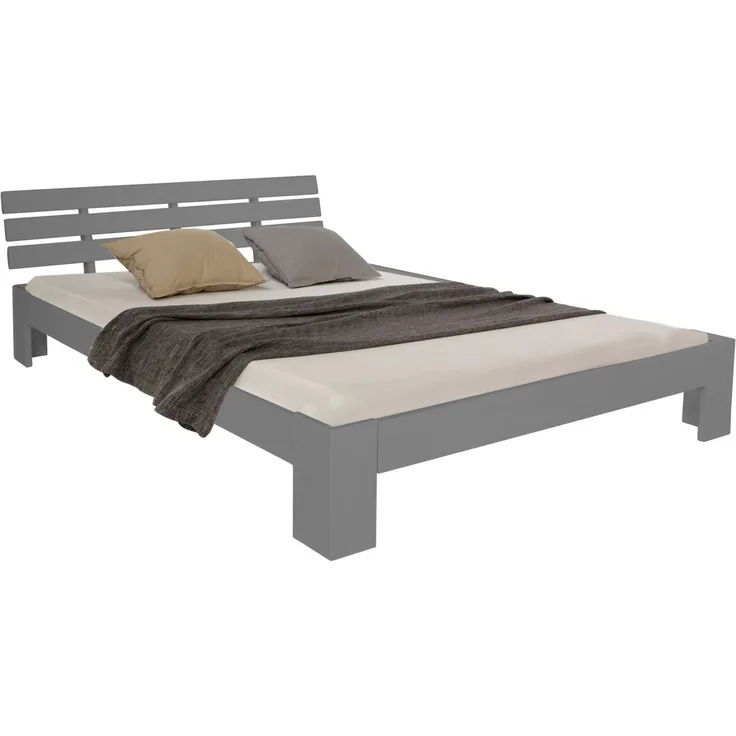 Homestyle4u Futonbett, massives Kiefernholz, Grau, 140x200 cm