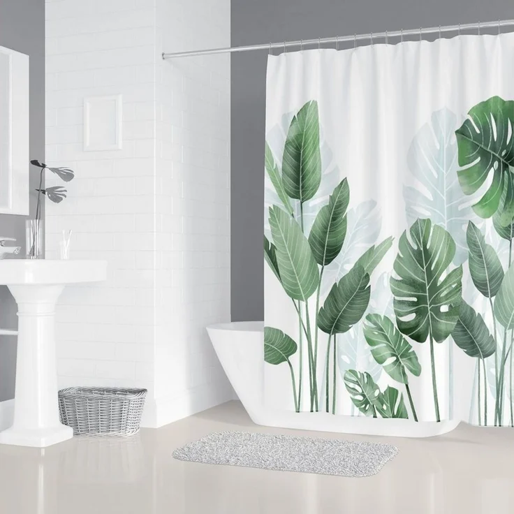 M&W DAS DESIGN Duschvorhang Bananenblätter grüne Pflanzen Textil Antischimmel waschbar Polyester Breite 120 cm