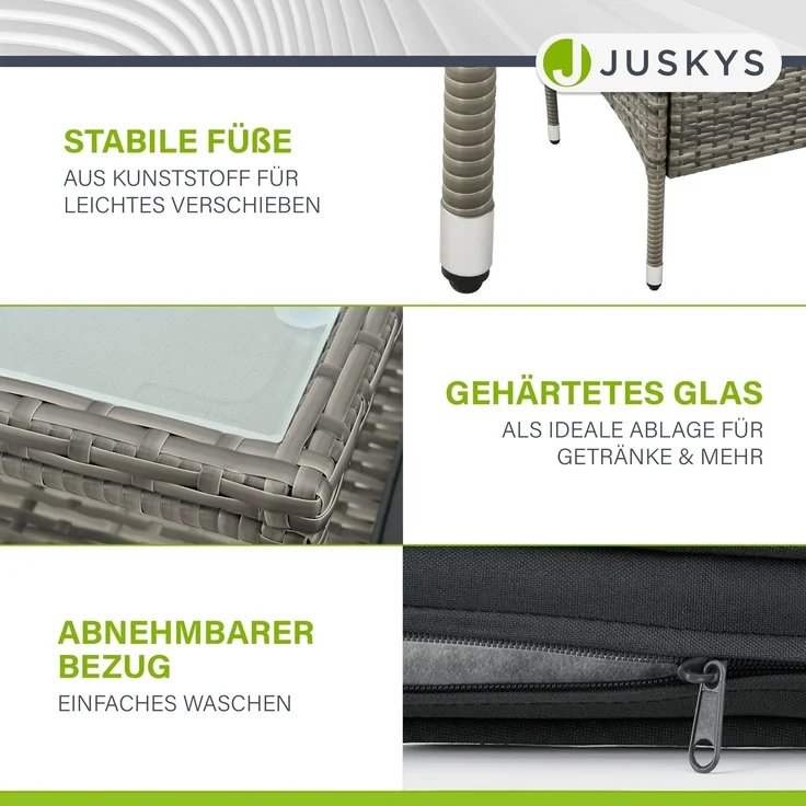 Juskys 'Monaco' 2-Sitzer Gartenbank mit Tisch und Kissen, Polyrattan grau, 133 × 63 × 84 cm – Bild 8
