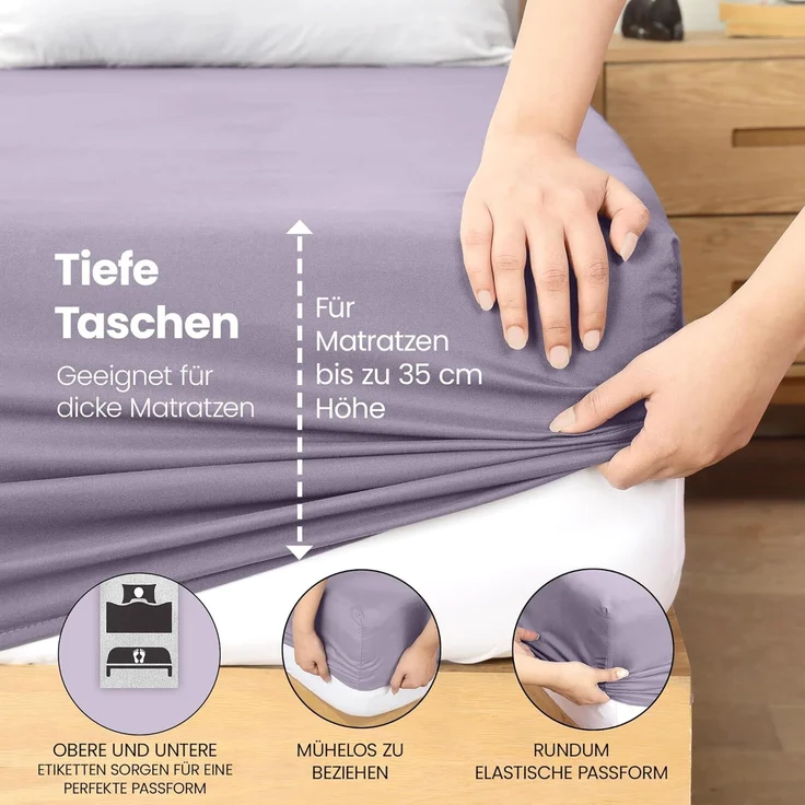 Utopia Bedding - Spannbettlaken 140x200 cm - Lavendel - Gebürstete Polyester-Mikrofaser Spannbetttuch - 35 cm Tiefe Tasche – Bild 5