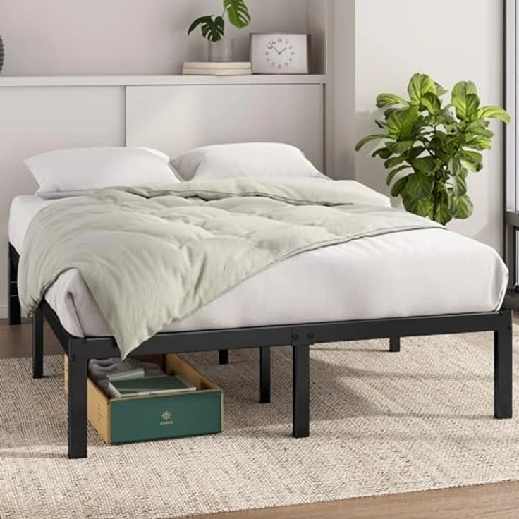 Zinus Elias Bett 160x190 cm – Bettgestell 36 cm hoch mit Stauraum unter dem Bett – Plattformbett aus Metall – Schwarz – Bild 2