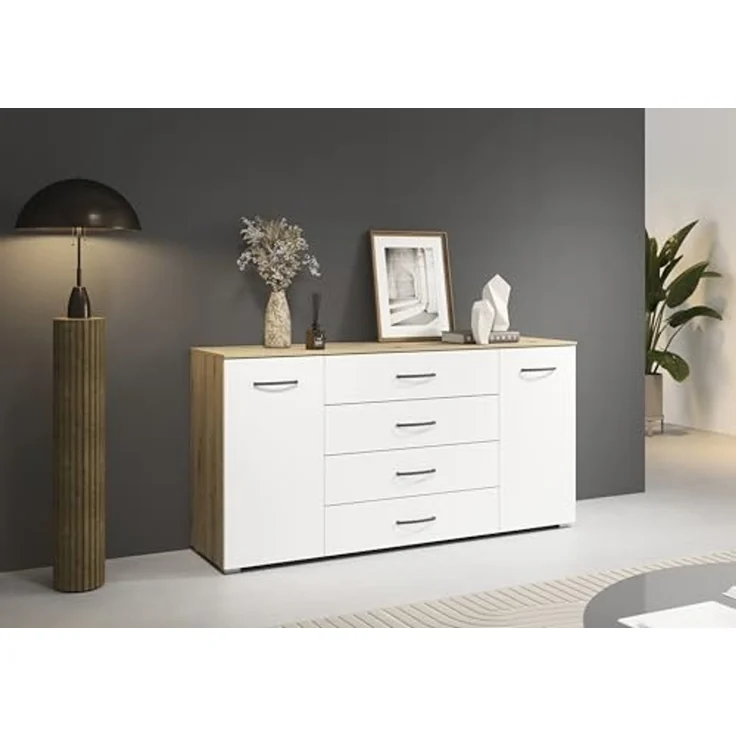 rauch Aditio Box, Kommode, 2-türig, 4 Schubladen, mit Softclose-Funktion, Farbe Weiß/Eiche Artisan, BxHxT 160x81x43cm – Bild 2