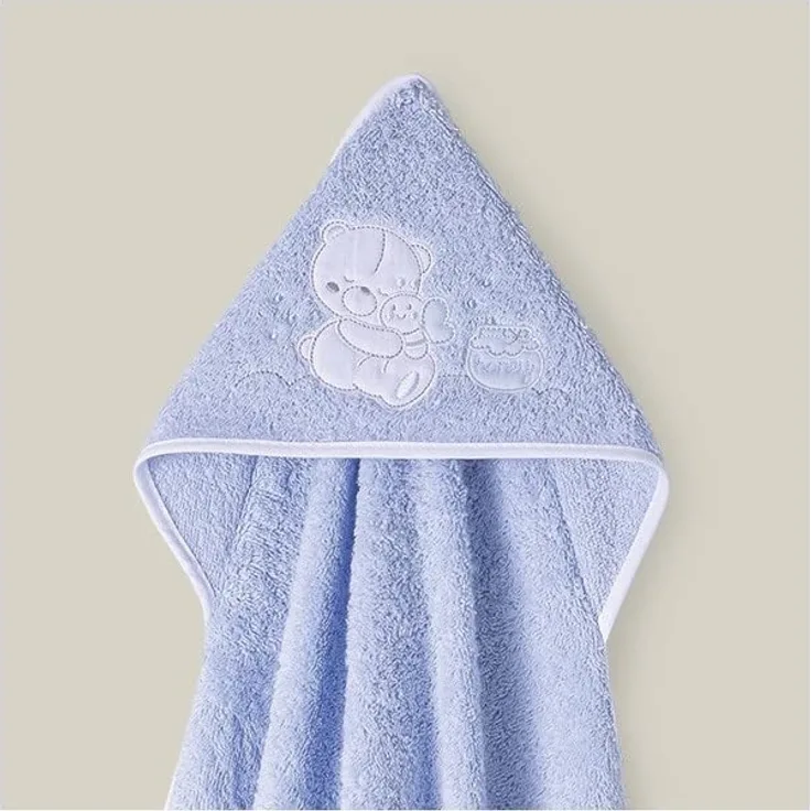 Baby BadePoncho 1x1 m Bademantel Kapuzenbademantel HONEY BEAR Blau, für Neugeborene · 100% Baumwolle