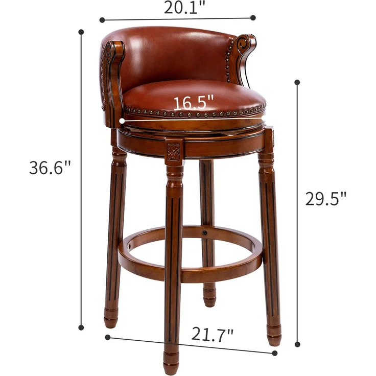 Barhocker aus Holz mit Kuhfellbezug, 360° drehbar, mit Rückenlehne, für Küchentheke, Modern Chair Barhocker – Braun – 54,8 x 54,8 x 96 cm – YOUDENOVA – Bild 9