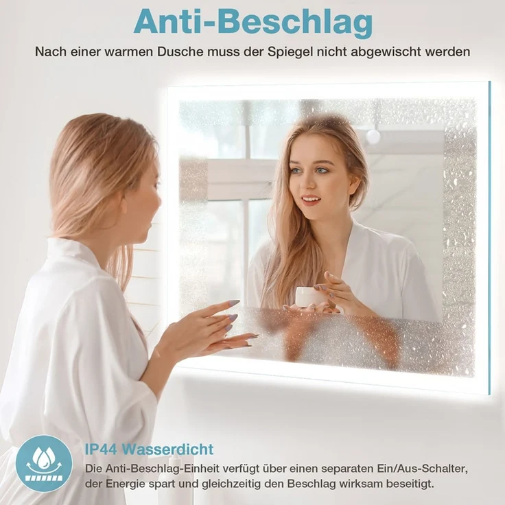 Gimbelen LED Badezimmerspiegel 80x60 cm, Bad Spiegel mit Licht & Tastenschalter, 2 Lichtfarben (3000K/6500K), Antibeschlag, Energiesparend, Silber – Bild 4
