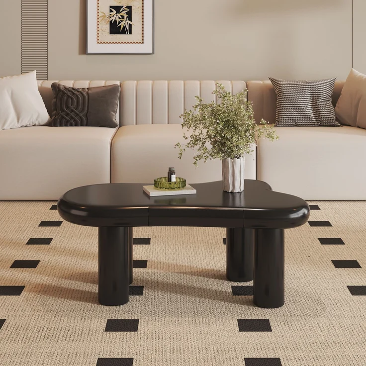 Couchtisch 98x65,5x40 cm, Schwarz modernes wolkenförmiges Design mit Schublade & LED-Beleuchtung – Bild 8