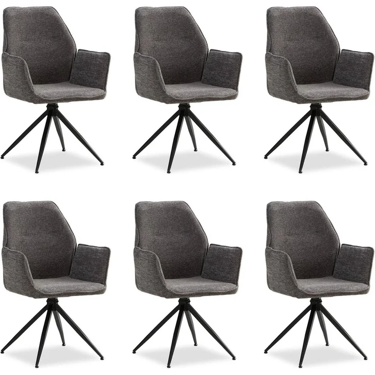 6 Stühle Esszimmer Küchenstühle Chenille Wolle Grau Drehstühle Esszimmerstühle Drehbar Esszimmerstuhl mit Armlehne Dreh Sessel Modern – Bild 1