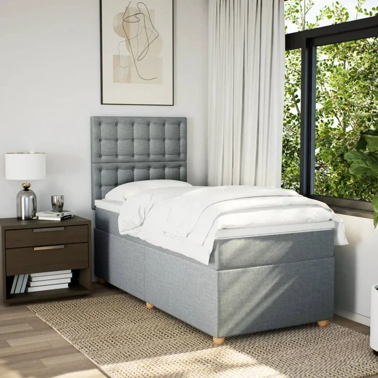 vidaXL Boxspringbett mit Matratze Hellgrau 90x200 cm Stoff 3293477 – Bild 4