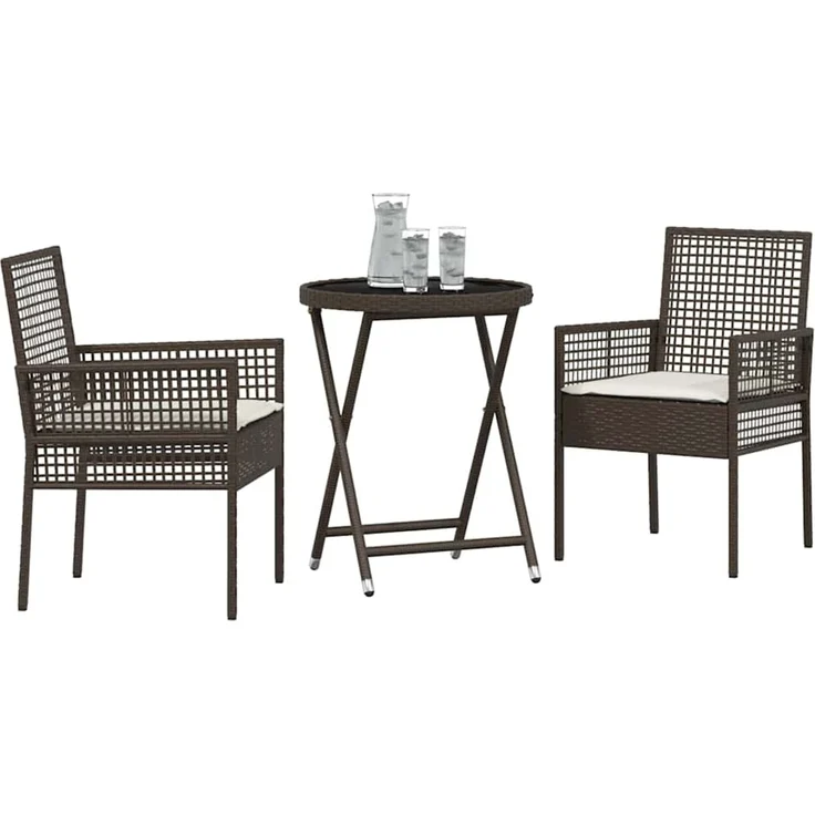 vidaXL Garten Bistro Set 3 pcs Braun Poly-Rattan 3334963 – Bild 2