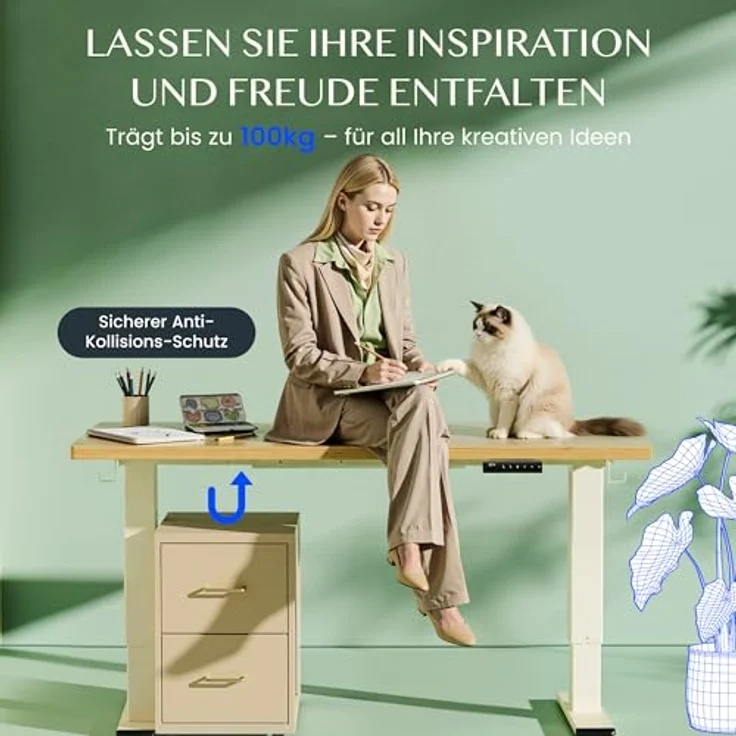 FLEXISPOT Höhenverstellbarer Schreibtisch 180x80 cm mit 2 Motoren & 25MM einteiliger Tischplatte,ergonomischer Bürotisch - Walnussbraun, Mousseweiß Gestell – Bild 12