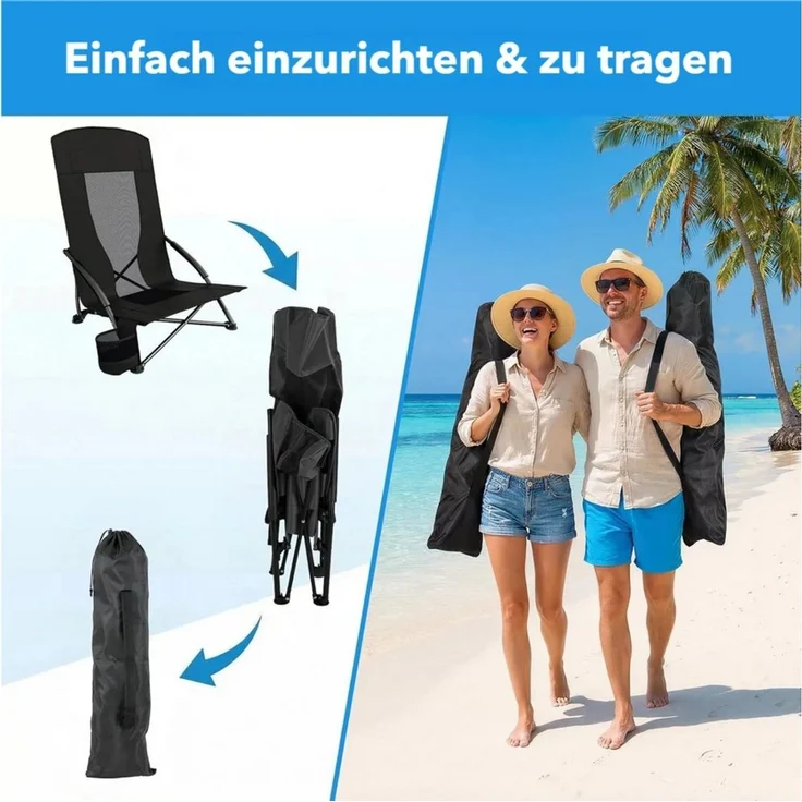 TLGREEN Klappstuhl Klappbar Strandstuhl,Campingstuhl mit Tragetasche, Getränkehalter, (2 St),150 kg Tragkraft für Outdoor, Camping, Strand, Sandkonzert – Bild 4