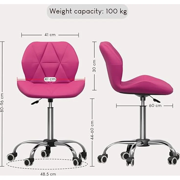 Vida Designs Geo Büro Computer Sessel Gaming Sekretär Einstellbar Drehbar Standfüße Hebel Chrom PU Kunstleder Pink – Bild 3