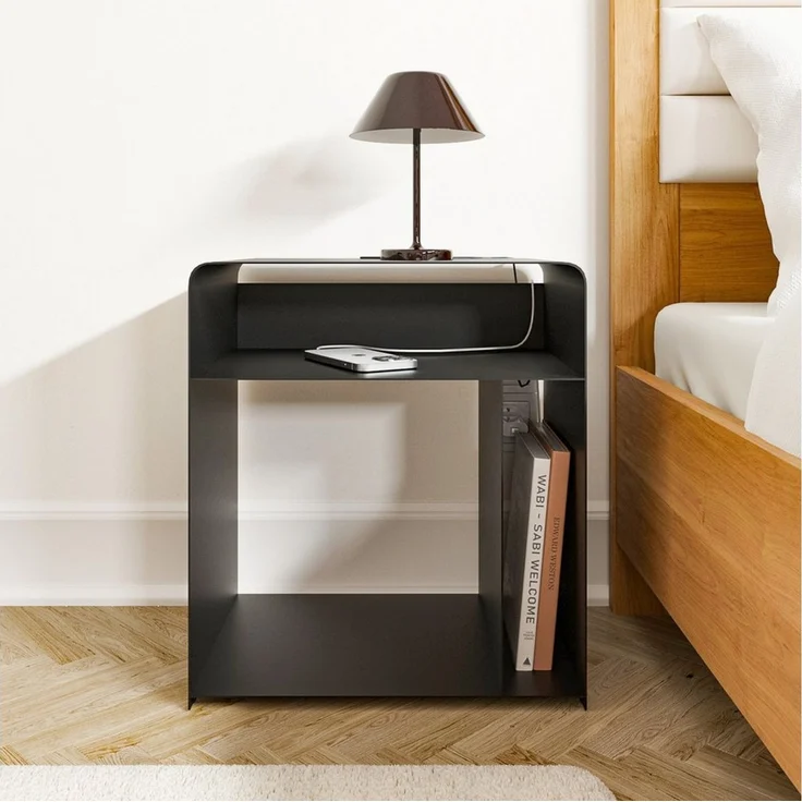 HEVVA Nachttisch ELY - Metall Schwarz/Weiß Matt für Schlafzimmer – Bild 3