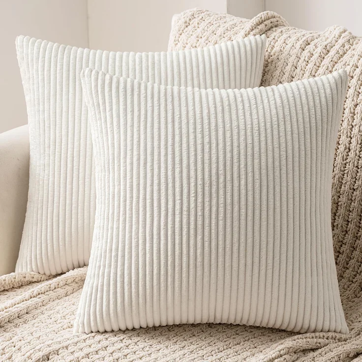 MIULEE 2er Set Kissenbezüge Kord Kissenhülle Dekorative Kissenbezug Sofakissen Couchkissen Dekokissen Zierkissenbezug Deko Kissenhülle mit Verstecktem Reißverschluss 40x40 cm Reines Weiß