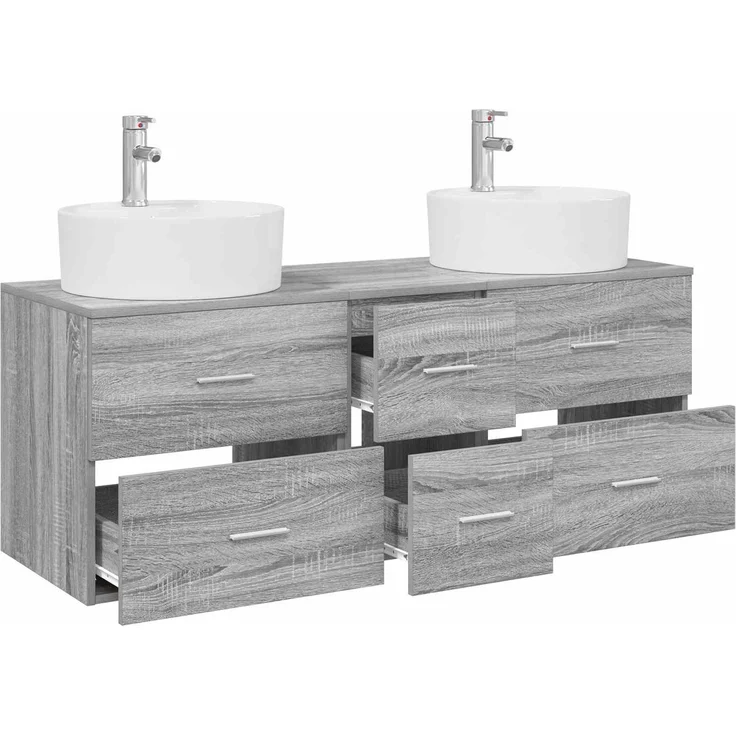 vidaXL Badezimmerschrank-Set 3 stk. Grau Sonoma 129 x 44,5 x 82 cm 3405888 – Bild 3