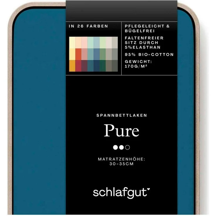 Schlafgut 'Pure' Spannbettlaken, Gummizug: rundum, für Matratzen bis 30cm Höhe, Bio-Baumwolle mit Elasthan, Petrol Deep, L 140x200 cm - 160x220 cm – Bild 3