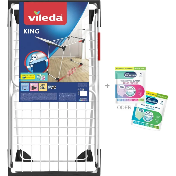Vileda 'King' Wäscheständer mit Dr. Beckmann Waschmittelblätter, 20 m – Bild 1