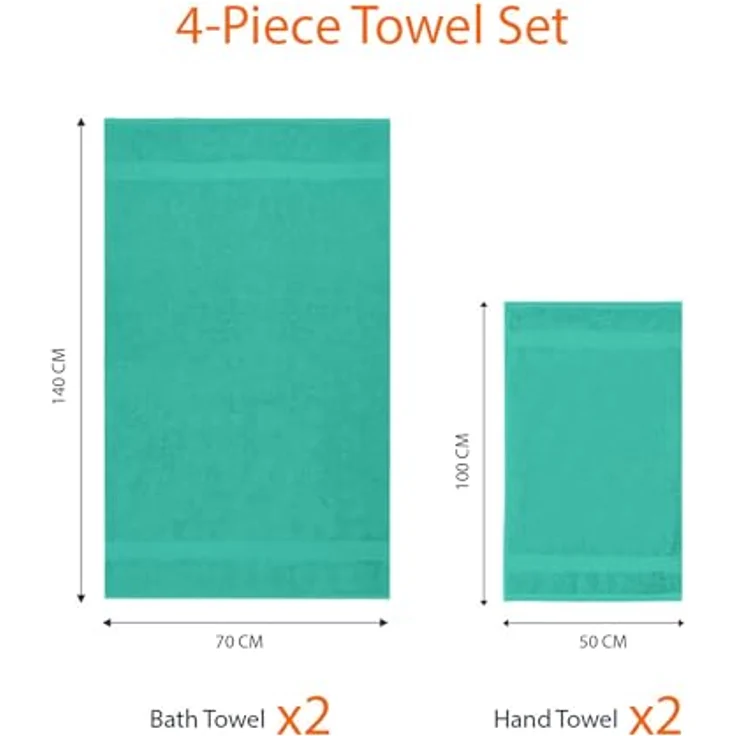 Amazon Basics Handtücher Set, 4-teilig, 100% Baumwolle, Ausbleichbeständig, 2 Badetücher (140 x 70 cm) + 2 Handtücher (50 x 100 cm), Grün – Bild 4