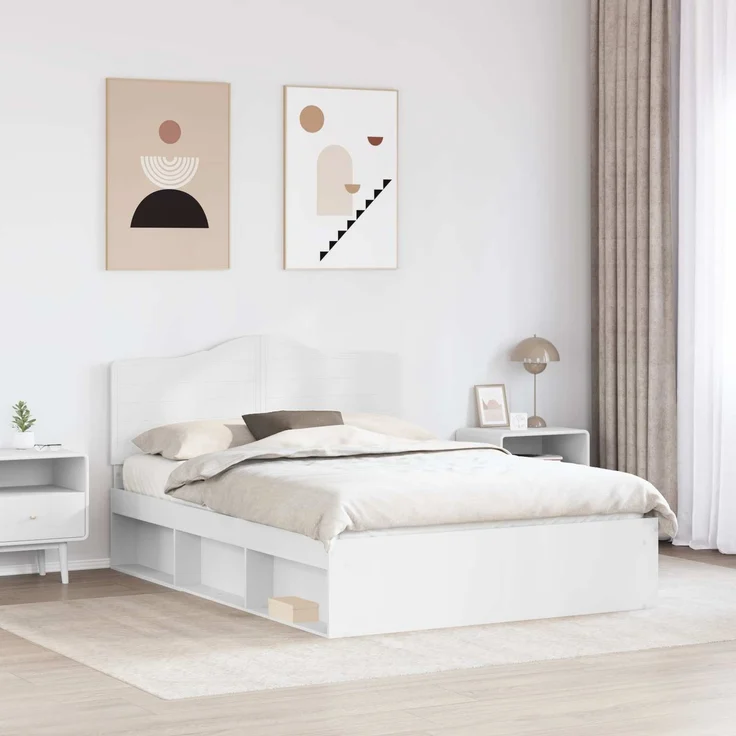 vidaXL Bettrahmen mit Kopfteil Weiß 140 x 200 cm Massives Kiefernholz 3413299 – Bild 2